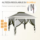 Gazebo da Giardino 330x330x280 cm Altezza Regolabile con Zanzariere in Metallo e Tessuto Oxford Grigio Scuro  