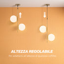 Lampada a Sospensione 2 Paralumi in Vetro Sferici Bianchi Filo Regolabile 32x15x51 cm in Metallo Oro 