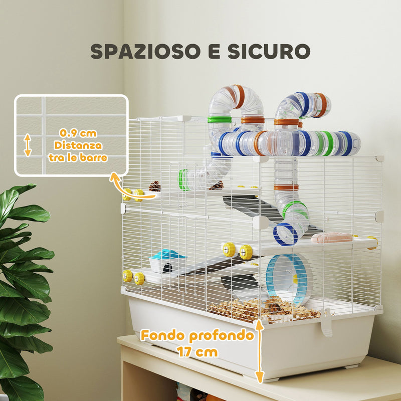 Gabbia per Criceti a 4 Livelli 78x45x73 cm con Tubi e Accessori in Metallo PP e PS Bianco  