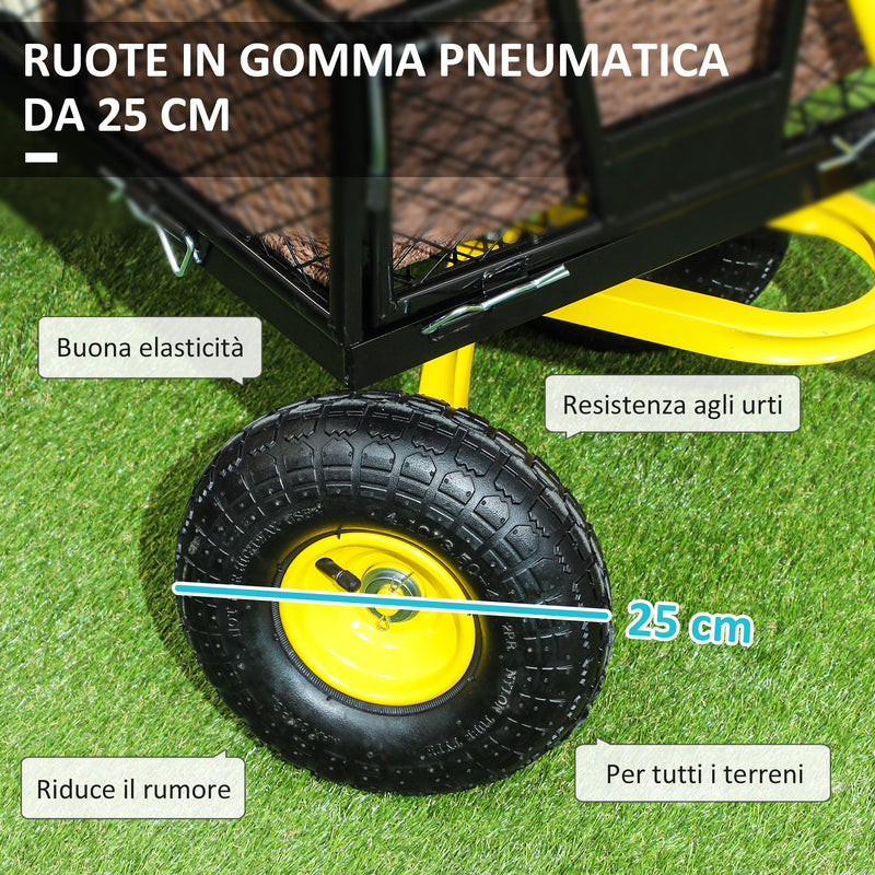Carrello da Giardino 104x54x51 cm Capacità 200 kg con Pareti Laterali Rimovibili in Acciaio Nero e Giallo 