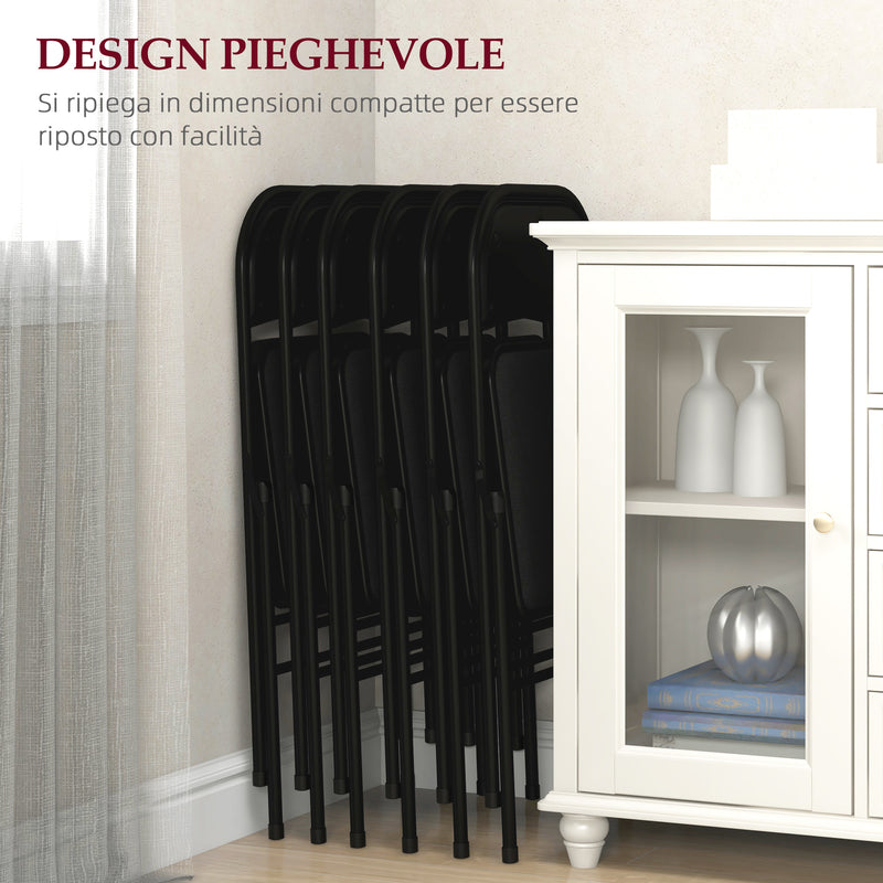 Set 4 Sedie Pieghevoli con Seduta Imbottita e Struttura in Acciaio Nero  