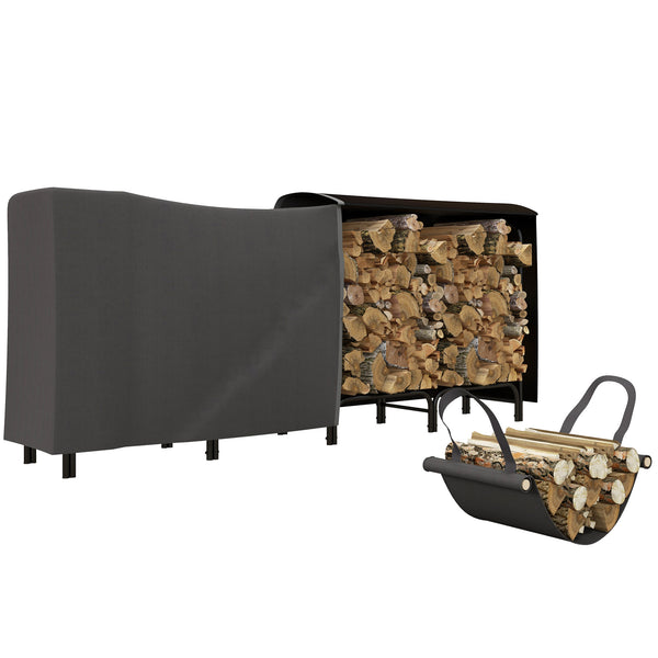 online Portalegna per Camino da Interno ed Esterno con Telo Porta Legna e Copertura 240x36x99 cm in Metallo Nero