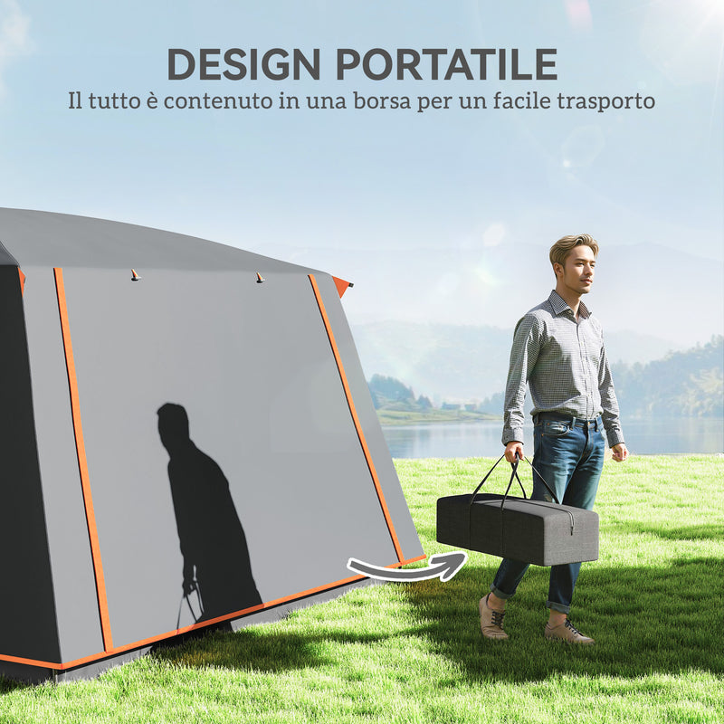 Tenda da Campeggio Impermeabile e UPF 30+ 430x305x195 cm per 4-6 Persone con 2 Stanze Grigio 