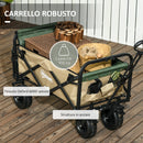 Carrello da Giardino 110L con Maniglia Telescopica e Fondo Apribile in Acciaio e Tessuto Oxford Cachi