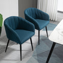 Set 2 Sedie Imbottite in Tessuto Effetto Lino Blu   