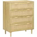 Cassettiera 4 Cassetti Stile Boho 90x45x108,5 cm in Legno e Rattan Rovere 