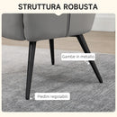 Poltrona D'Arredo Imbottita  con Braccioli e Poggiapiedi Integrato in Tessuto Effetto Velluto Grigio Chiaro