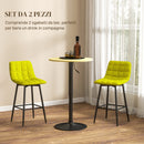 Set 2 Sgabelli da Cucina Stile Nordico 45x47x84 cm in Tessuto Effetto Velluto Giallo  