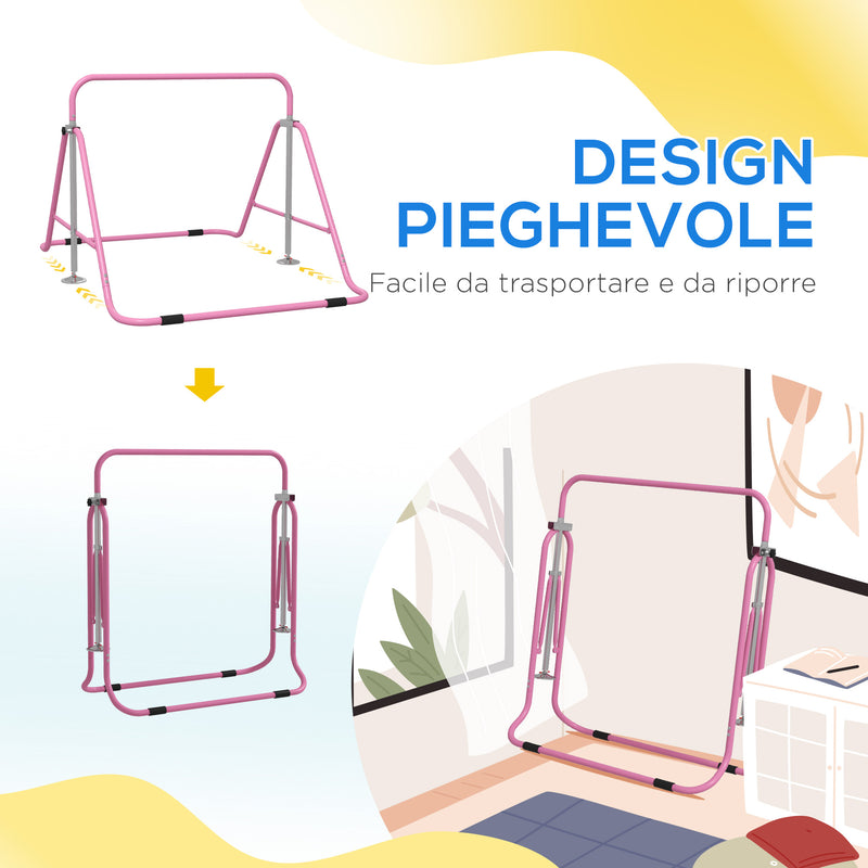 Barra Trazioni per Bambini Pieghevole Altezza Regolabile 88-128 cm in Acciaio Rosa  