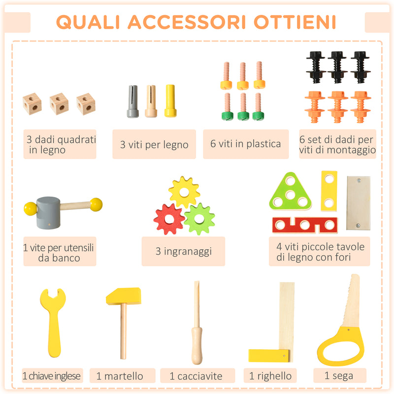 Banco da Lavoro Giocattolo con 31 Accessori 53x31x77 cm in Legno Grigio