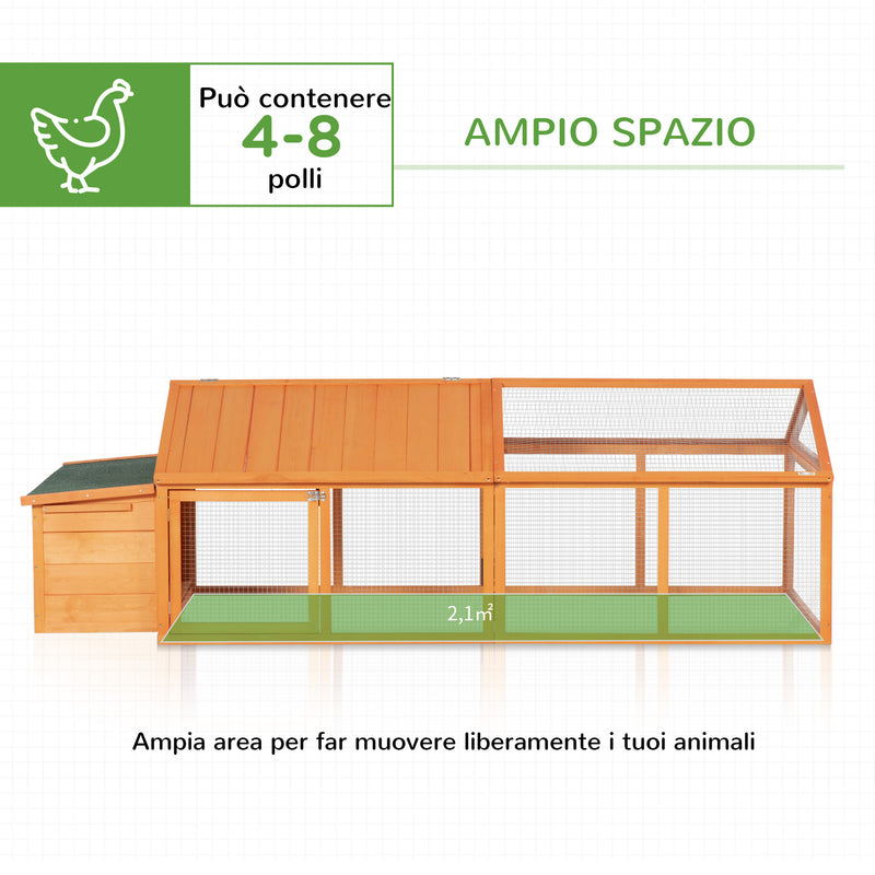 Pollaio da Giardino per 4-8 Galline con Rete Metallica e Tetto Apribile 240x112,5x76 cm in Legno Arancione