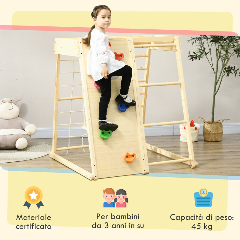 Palestrina per Bambini 3-5 Anni 120x105x120 cm con Parete da Arrampicata 3 Scale e Altalena