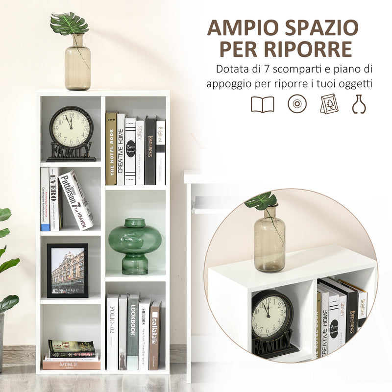 Libreria Moderna a Cubi con 7 Ripiani 50x24x106 cm in Legno Truciolato Bianca