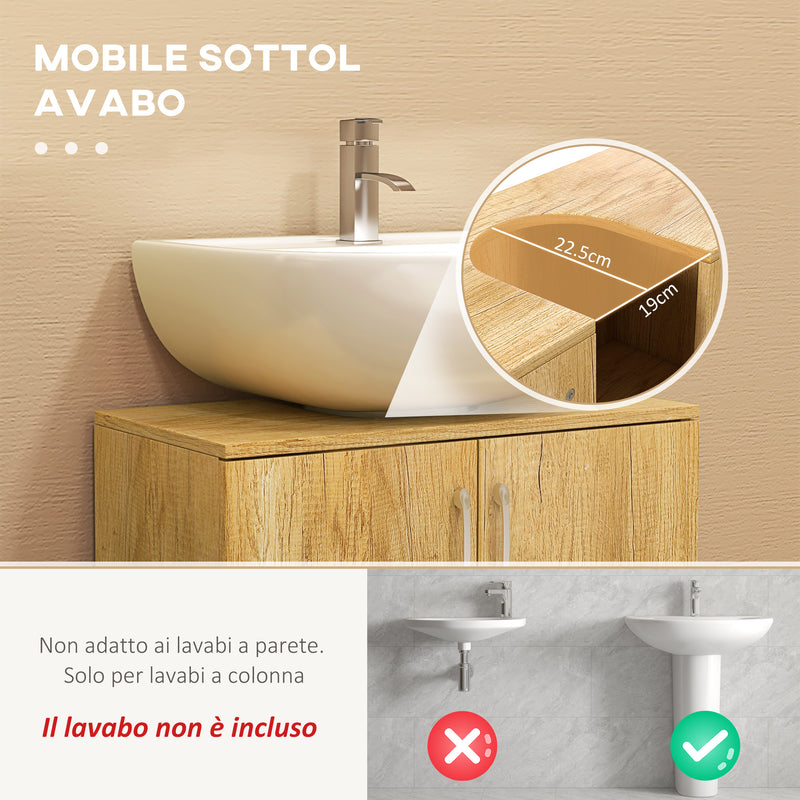 Mobile Sottolavello da Bagno Sospeso 2 Ante e 2 Ripiani 60x30x60 cm Colore Naturale 