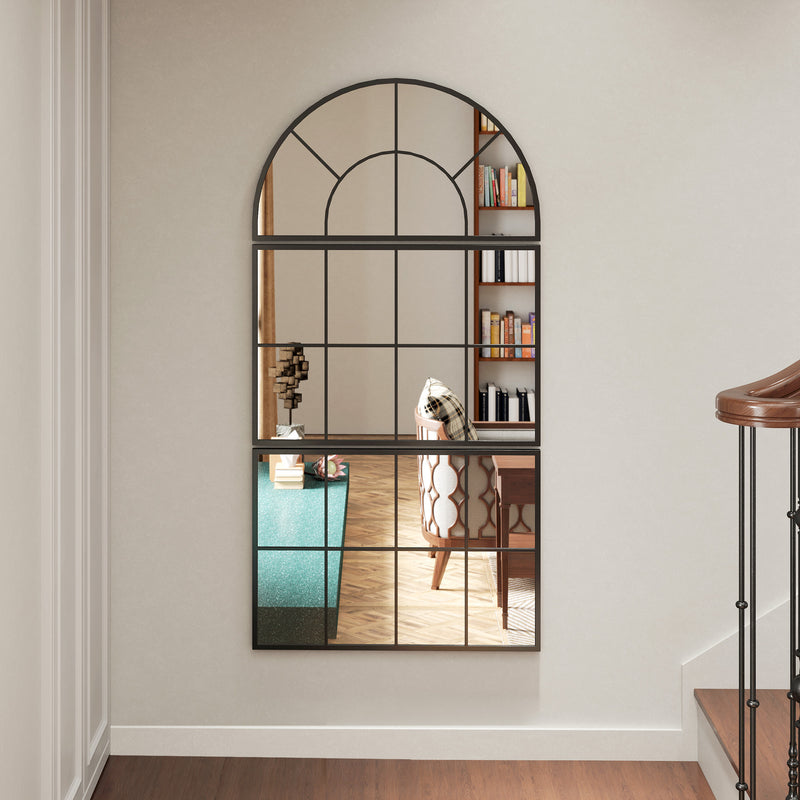 Specchio da Parete ad Arco Stile Finestra Telaio in Metallo Nero   