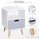 Comodino 1 Cassetto 1 Ripiano 40x38x58 cm in Legno  Bianco e Grigio