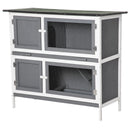 Conigliera per Interno e Esterno a 2 Piani  100x47x91 cm con Tetto in Bitume in Legno di Abete Grigia