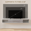 Mobile TV Sospeso 2 Ripiani e 1 Vano Chiuso a Ribalta 120x26x16 cm Bianco e Grigio 