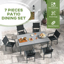 Set Tavolo Allungabile e 6 Sedie Pieghevoli da Giardino  in Alluminio Grigio e Nero