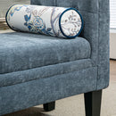 Panca Fondoletto Braccioli Trapuntati e 2 Cuscini 115,5x45x56 cm in Ciniglia e Legno Grigio-Blu e Nero  