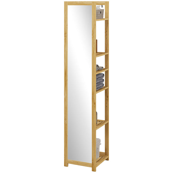online Mobile a Colonna con Specchio 6 Ripiani in Bambù 35x35x168 cm Colore Legno
