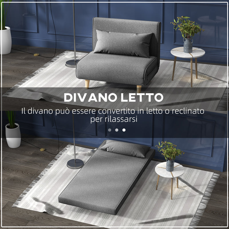 Poltrona Letto con Schienale Reclinabile su 6 Posizioni 94x78x80 cm in Tessuto Grigio  