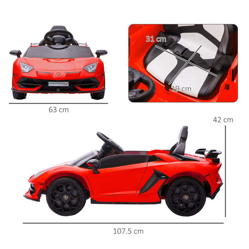 Macchina Elettrica per Bambini 12V con Licenza Lamborghini Aventador SVJ Roadster Rosso