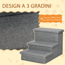 Scaletta per Cani 3 Gradini 63,5x42,5x40,5 cm in Tessuto Effetto Lino e MDF Grigio