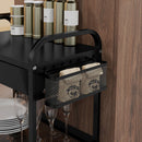 Carrello da Cucina con Cesto Cassetto Estraibile e 3 Ganci 61x32,6x58,5 cm in PP e Metallo Nero