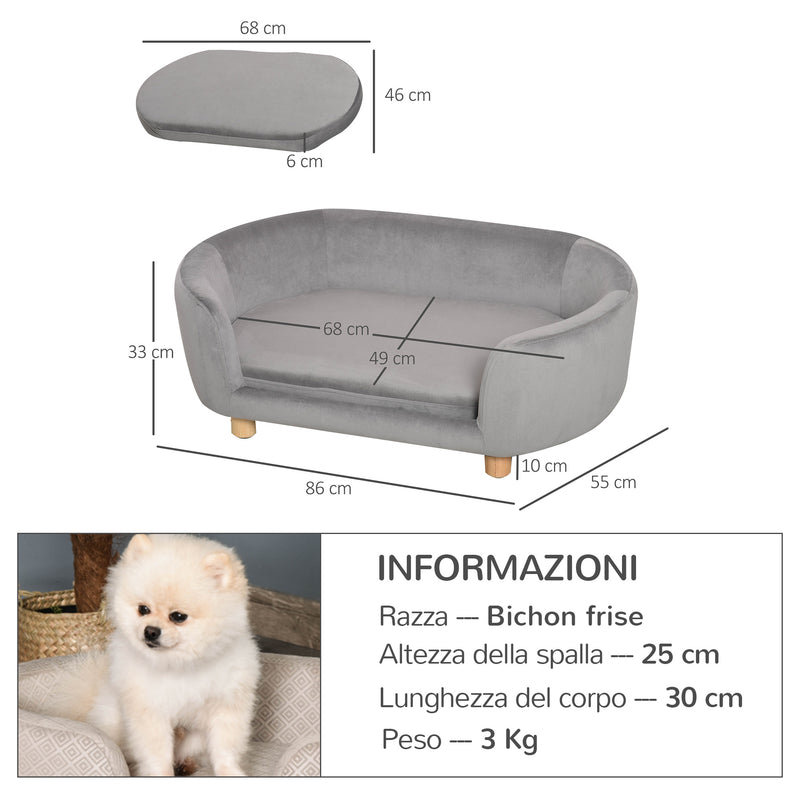 Cuccia Divano per Cani e Gatti Taglia Piccola 86x55x33 cm Grigio Chiaro 