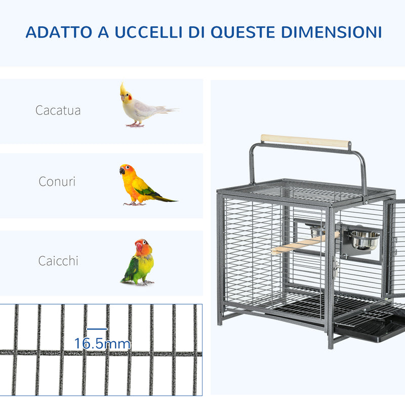 Gabbia Voliera per Pappagalli 48x38x65 cm  in Acciaio Nero