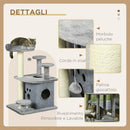 Tiragraffi per Gatti Albero con Lettino e Casetta 60x48x92 cm in Sisal e Peluche Grigio  