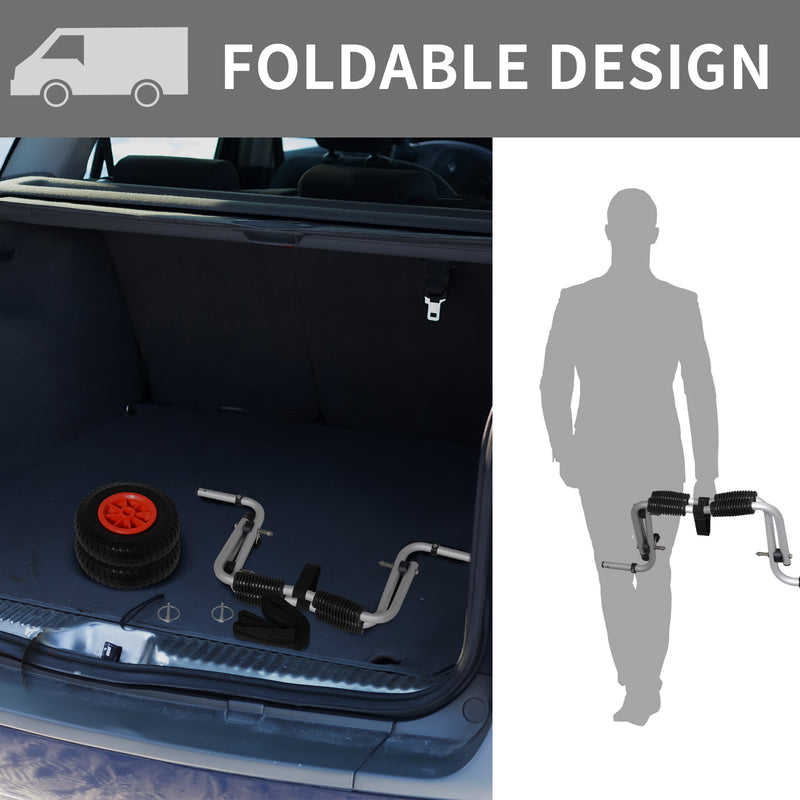 Carrello per Kayak e Canoa Pieghevole con Imbottiture Antiscivolo  in Alluminio Argento Nero e Rosso