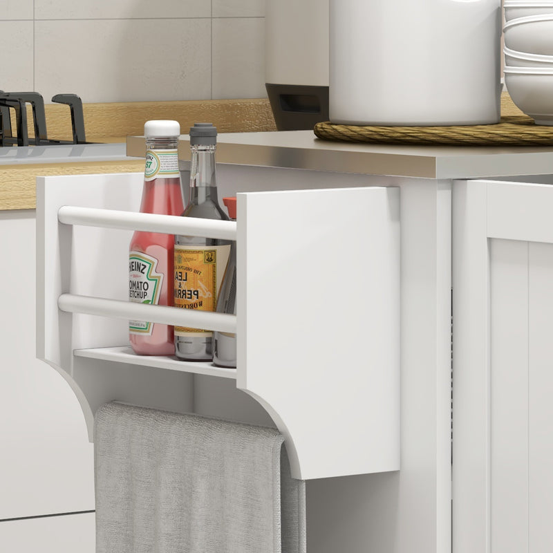 Carrello Isola da Cucina 128x45,5x91,5 cm in MDF e Acciaio Inox Bianco