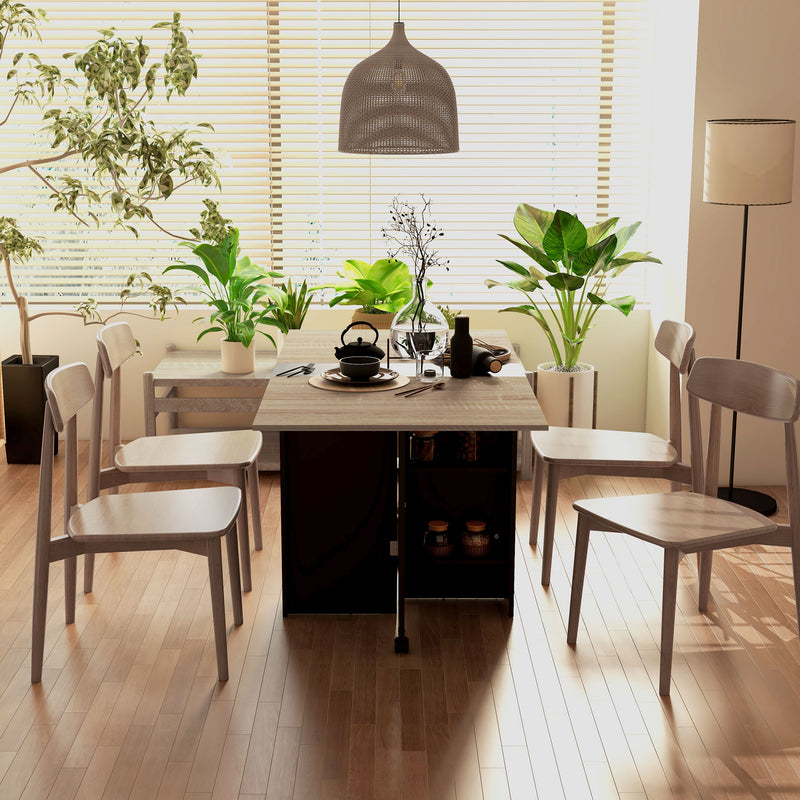 Tavolo Pieghevole Salvaspazio 140x75x74 cm con Ruote e Ripiani Rovere e Nero  