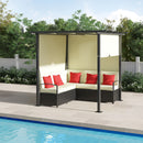 Set Salotto da Giardino Divano Angolare con Pergola Gazebo in Rattan Nero e Beige