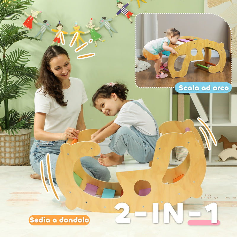 Gioco per Bambini 2 in 1 Arco Montessoriano Sedia a Dondolo 91x41x48 cm in Legno di Pino  