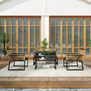 Set  4 Pezzi da Esterno Divano 2 Poltrone e Tavolino Top in Vetro in Rattan PE Nero  