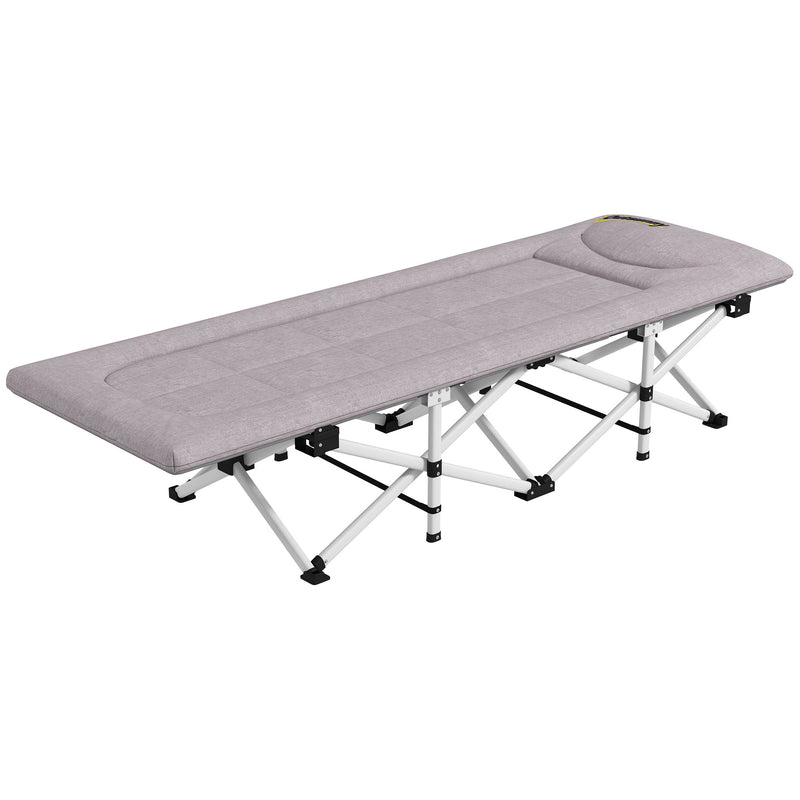 Brandina per Campeggio con Poggiatesta e Tasca 200x65x42 cm in Acciaio e tessuto Oxford Grigio