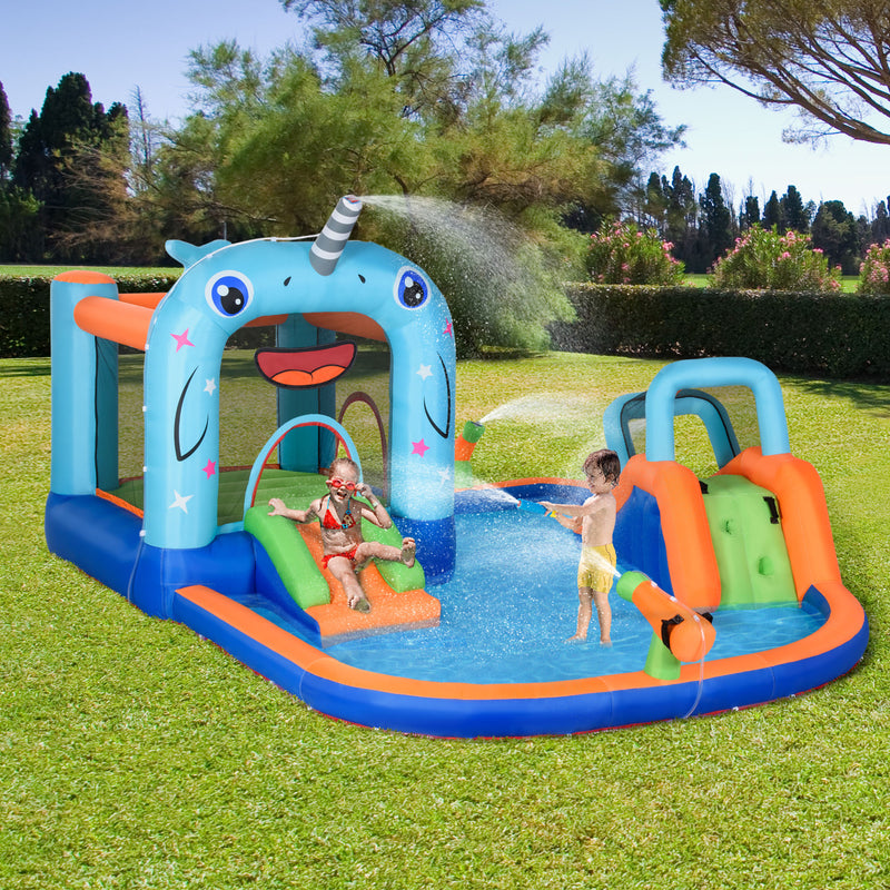 Castello Giostra Gonfiabile 420x370x230 cm con Scivolo Piscina e Pompa Multicolor
