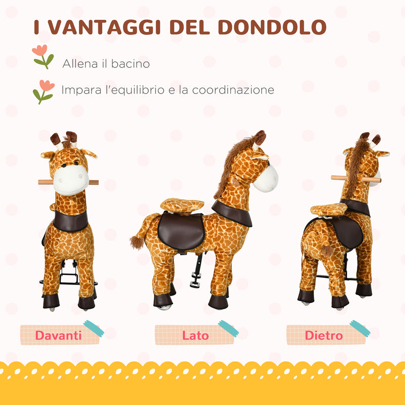 Cavallo a Dondolo per Bambini 70x32x87 cm con Ruote a Forma di Giraffa Giallo