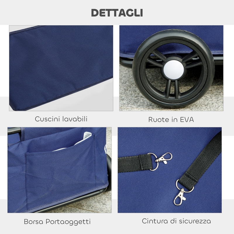 Carrello per Cani Pieghevole 53x45x28 cm per >Cani Taglia Mini Blu Scuro   