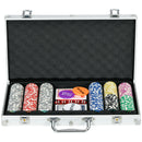 Set Poker per 7-8 Giocatori con 300 Fiches 2 Mazzi di Carte e 5 Dadi con Valigetta in Alluminio e Poliestere Argento