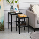 Set 2 Tavolini con Ripiano in Vetro e Struttura in Acciaio Nero