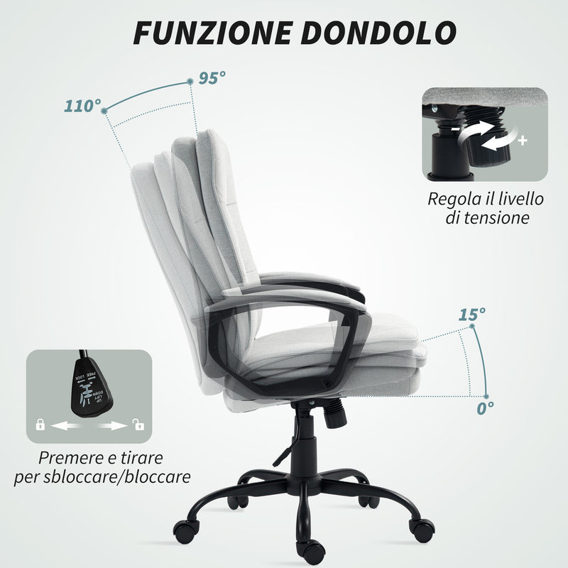 Sedia da Ufficio Ergonomica 63x70x102-112 cm Altezza Regolabile e Dondolo Grigio    