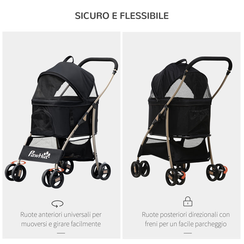 Passeggino per Cani Pieghevole 82x49,5x98 cm con Tettuccio Nero