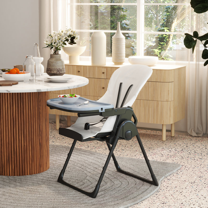 Seggiolone Pappa Pieghevole per Bambini 70x53x107 cm Altezza Regolabile e Schienale Inclinabile Nero e Bianco