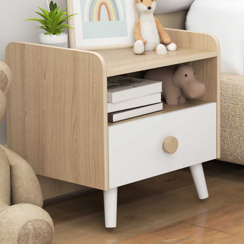 Comodino per Bambini con Cassetto e Vano a Giorno 40x32.5x40 cm in Legno Bianco 
