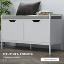 Panca Scarpiera 2 Armadietti con Cuscino 84x35x50 cm in Tessuto Effetto Lino e Legno Bianco 