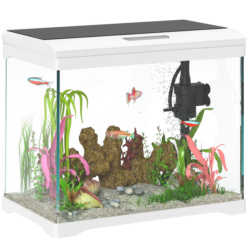 Acquario per Pesci Rossi 17L con Luci LED 35x21x31 cm Pompa d'Acqua e Sistema di Filtraggio Bianco   